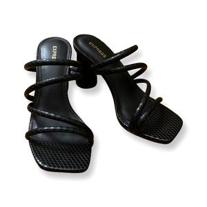 EXPRESS Block Heel Sandals, Black Snake Pattern Size 7